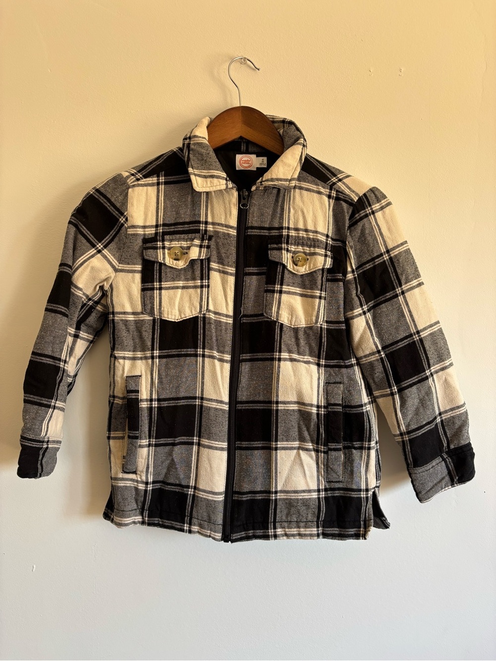 Wonder Nation Black & Cream Plaid Zip Jacket